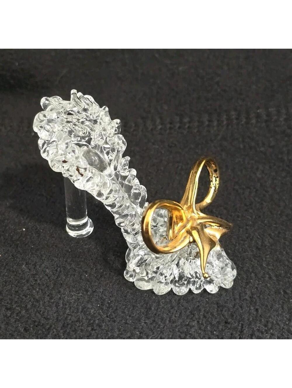 Vtg Cinderella Style Sm Hand-spun Glass Shoe Slipper w/gold plate 24k Trim (a)